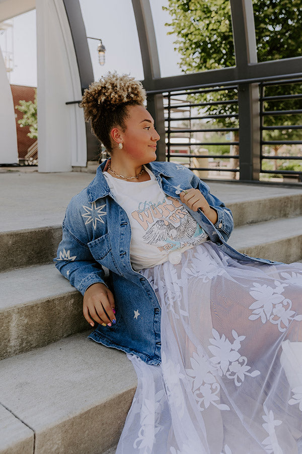 RISEN Starry Oversized Embroidered Denim Jacket Curves 1XL / Denim medium wash