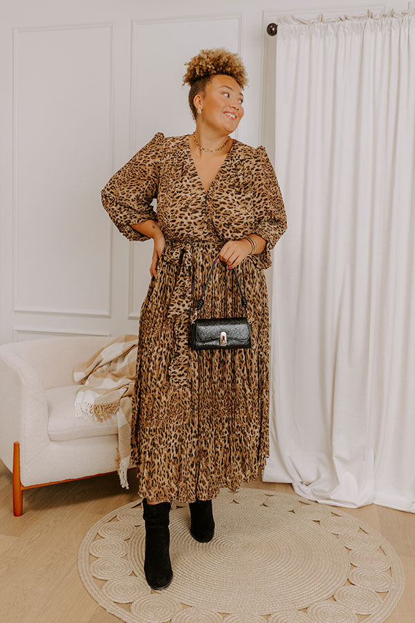 Urban Elegance Pleated Leopard Midi Dress Curves