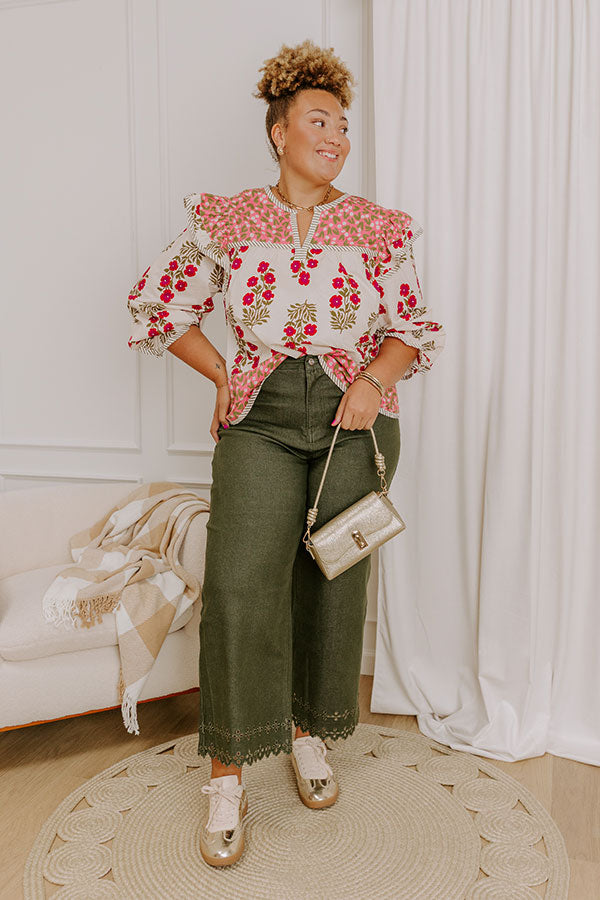 The Georgia High Waist Eyelet Pants in Olive Curves The Georgia High Waist Eyelet Pants in Olive Curves