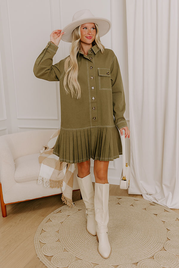 Charming Views Denim Mini Dress in Olive M / Olive Charming Views Denim Mini Dress in Olive M / Olive
