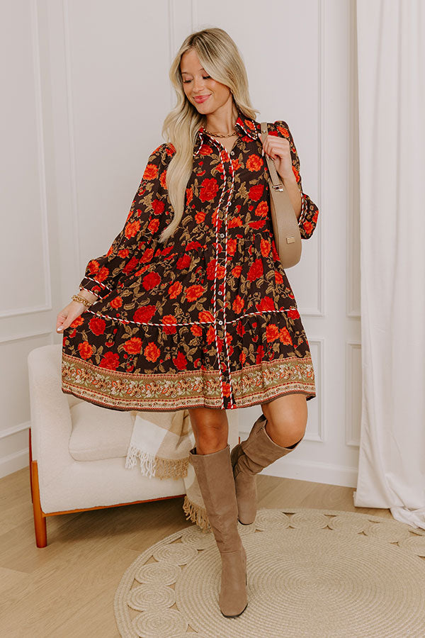 Boho Chic Floral Mini Dress M / chestnut Boho Chic Floral Mini Dress M / chestnut