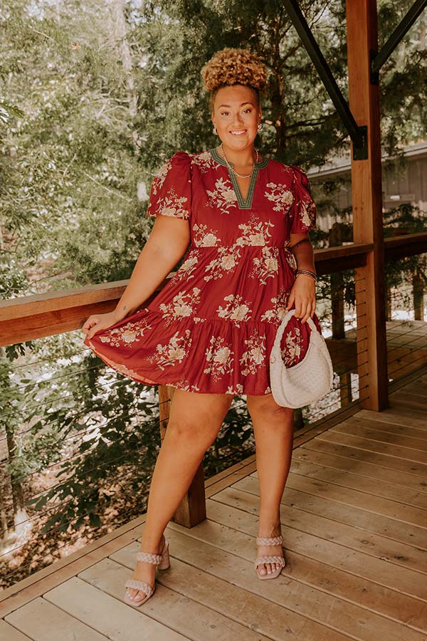 The Sunday Stroll Floral Mini Dress in Brick Red Curves 1XL / Brick Red