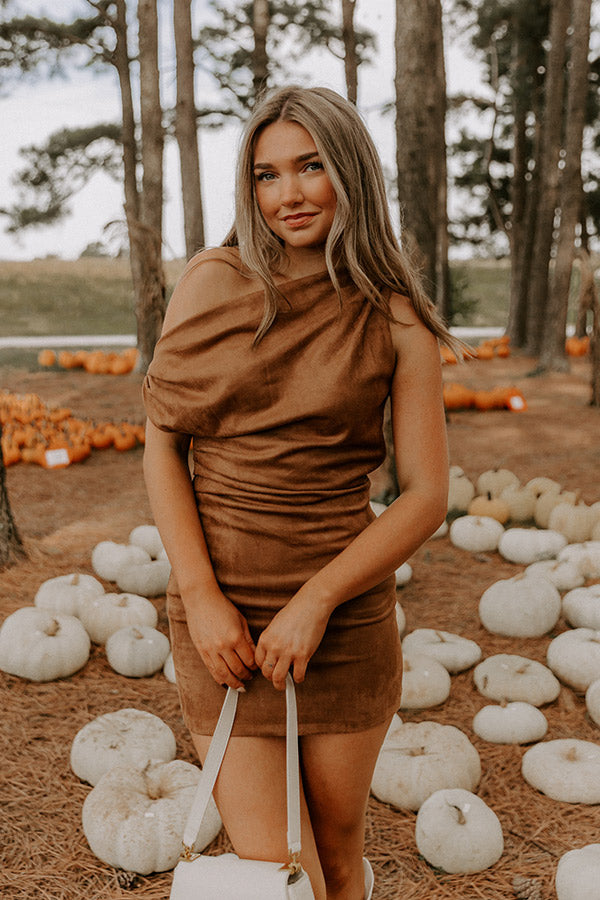 City Nights Faux Suede Asymmetrical Mini Dress L / camel City Nights Faux Suede Asymmetrical Mini Dress L / camel