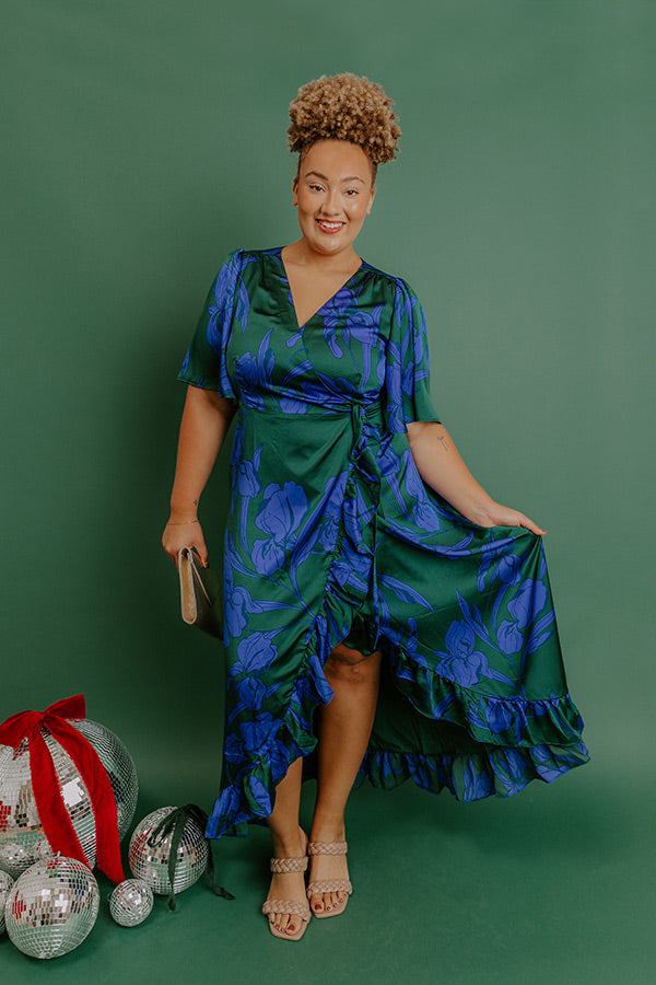 Whispered Florals Satin Wrap Maxi Dress Curves hunter-green / 1XL Whispered Florals Satin Wrap Maxi Dress Curves hunter-green / 1XL