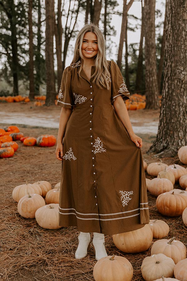 Autumn in Soho Embroidered Midi Dress L / mocha Autumn in Soho Embroidered Midi Dress L / mocha