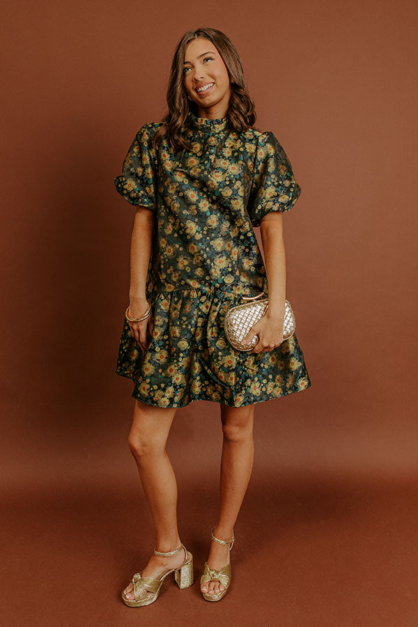 Moonlit Blooms Floral Jacquard Mini Dress L / Black Moonlit Blooms Floral Jacquard Mini Dress L / Black