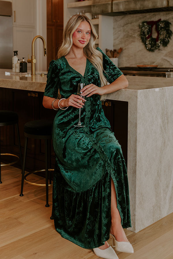 Champagne Toast Floral Velvet Maxi Dress in Emerald S / Emerald Champagne Toast Floral Velvet Maxi Dress in Emerald S / Emerald