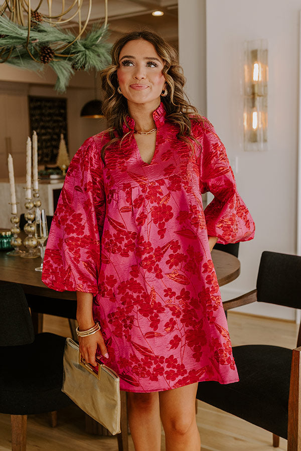 hot pink jacquard dress Dessy D877HPJ Hot Pink Jacquard Column Dress