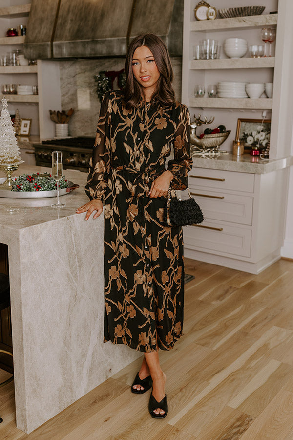 floral jacquard long sleeve dress A-Line Floral Jacquard Soft Knit Midi Dress