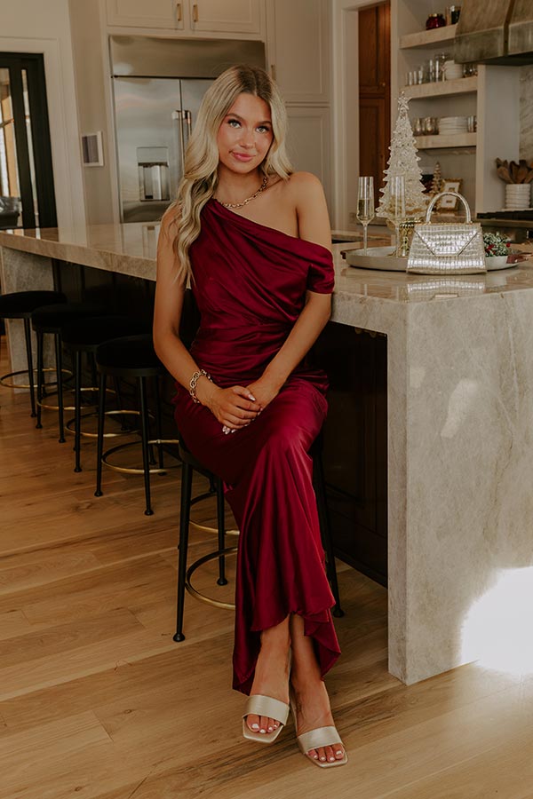 High Society Chic Satin One Shoulder Maxi Dress S / Merlot High Society Chic Satin One Shoulder Maxi Dress S / Merlot