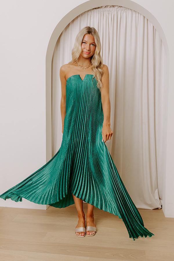 Moonlit Waltz Satin Pleated Maxi Dress in Emerald S / Emerald Moonlit Waltz Satin Pleated Maxi Dress in Emerald S / Emerald