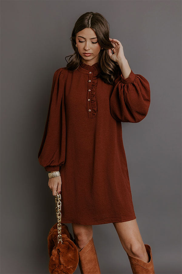 Falling for You Ruffle Mini Dress S / chocolate Falling for You Ruffle Mini Dress S / chocolate
