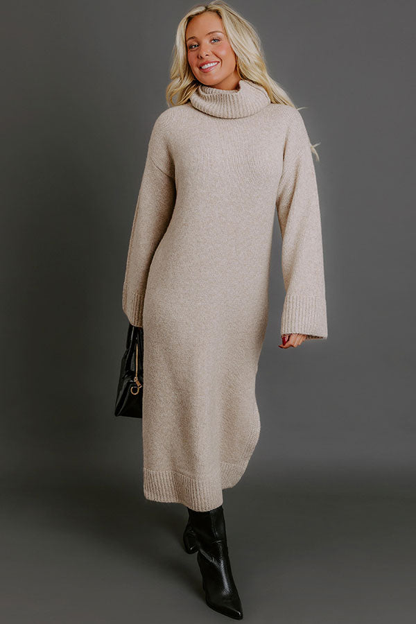 Cozy Charm Knit Sweater Midi Dress S / oatmeal Cozy Charm Knit Sweater Midi Dress S / oatmeal
