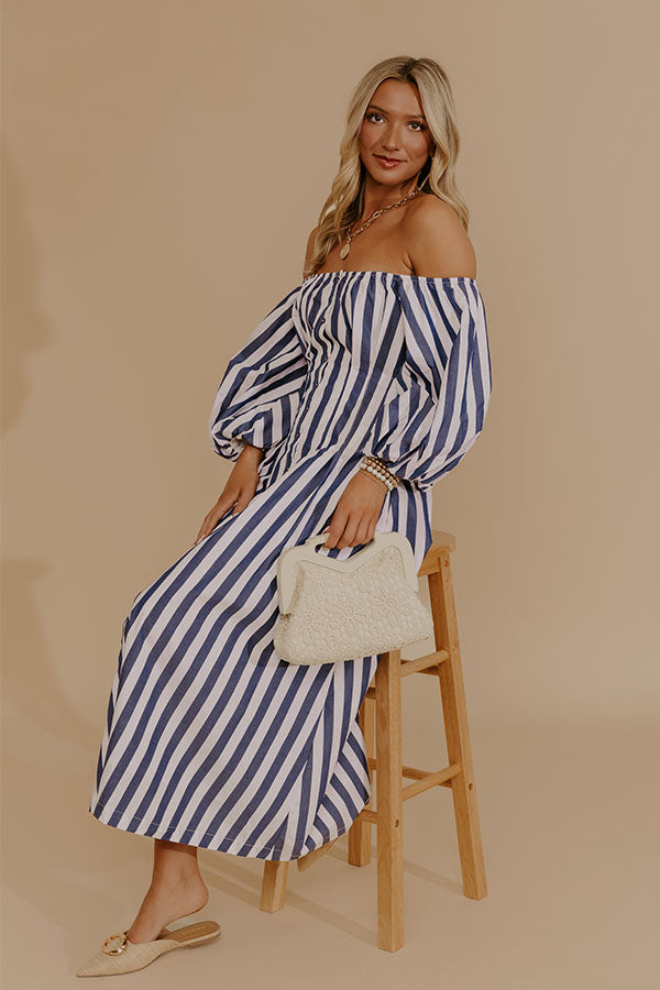 Modern Lines Off Shoulder Stripe Midi Dress Modern Lines Off Shoulder Stripe Midi Dress