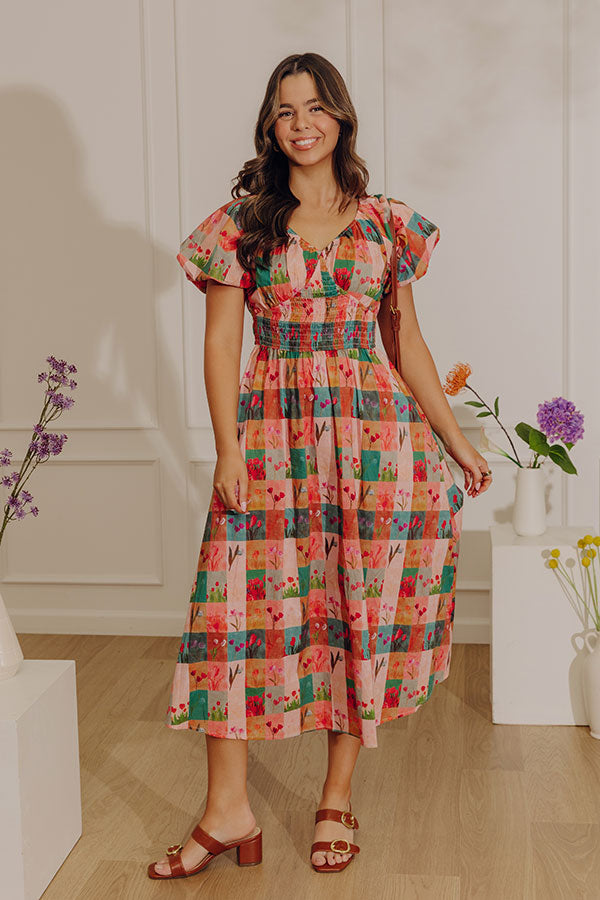 Tulip Meadows Plaid Midi Dress S / peach Tulip Meadows Plaid Midi Dress S / peach
