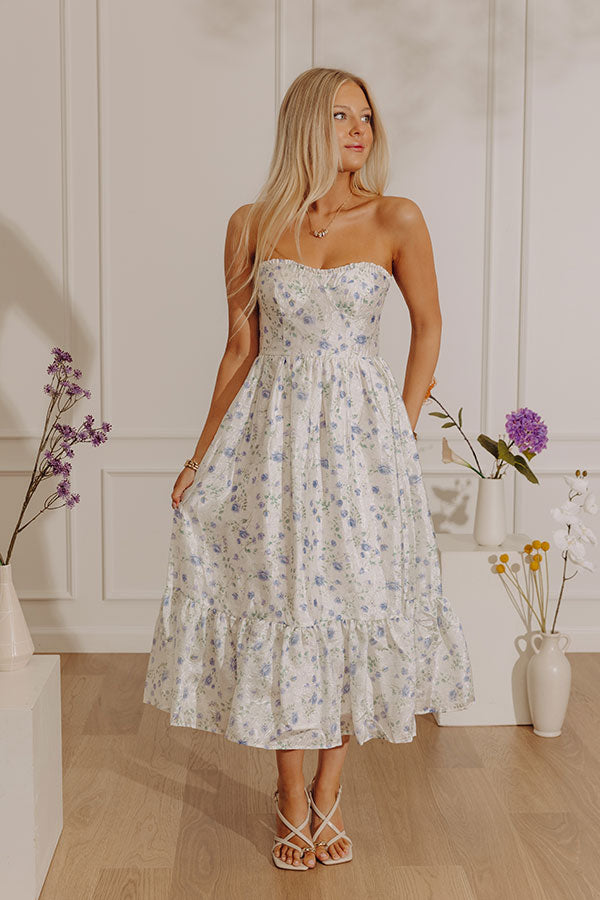 Veranda Elegance Floral Jacquard Midi Dress in Blue Impressions Online Boutique Veranda Elegance Floral Jacquard Midi Dress in Blue Impressions Online Boutique