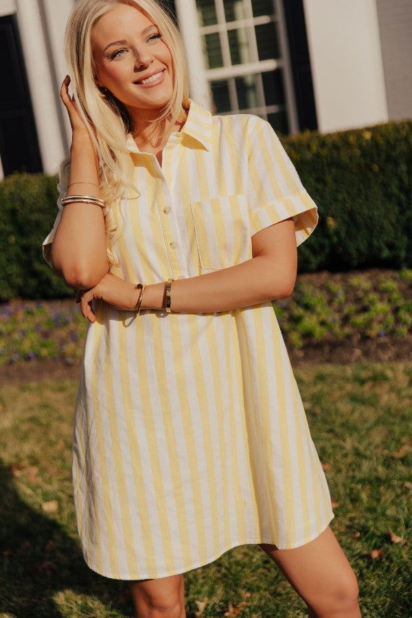 white and yellow striped dress Yacht Club Chic Stripe Mini Dress in Yellow S / Yellow