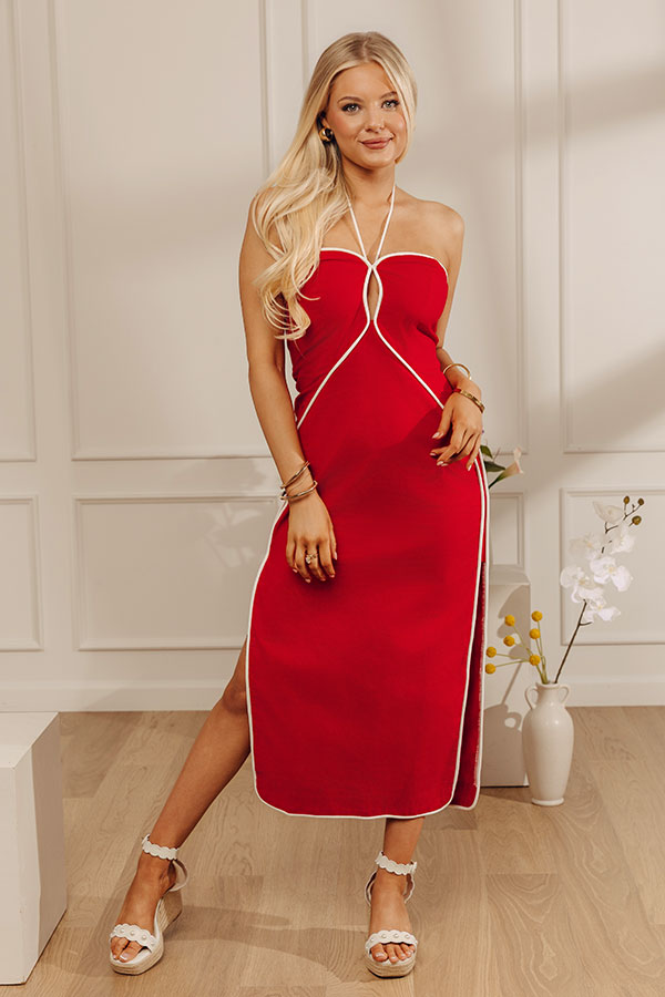 Kiss And Tell Linen-Blend Midi Dress L / red Kiss And Tell Linen-Blend Midi Dress L / red