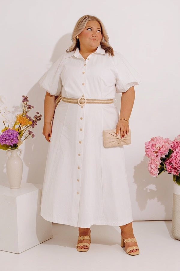 Social Brunch Button Down Midi Dress Curves 1XL / White Social Brunch Button Down Midi Dress Curves 1XL / White