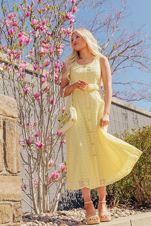 Romantic Muse Eyelet Midi Dress in Yellow – Impressions Online Boutique