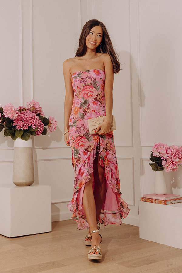 Lovely in Blooms Floral Chiffon Midi Dress L / pink Lovely in Blooms Floral Chiffon Midi Dress L / pink