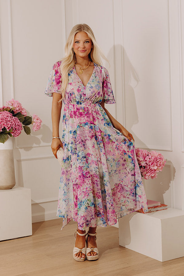 Watercolor Whimsy Floral Midi Dress L / violet Watercolor Whimsy Floral Midi Dress L / violet
