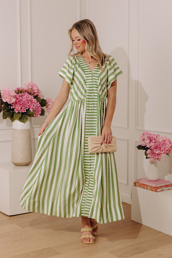 Coastal Luxe Stripe Midi Dress in Green M / Green Coastal Luxe Stripe Midi Dress in Green M / Green