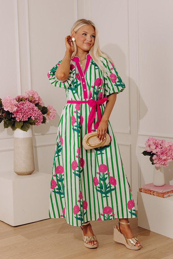 floral midi wrap dress Chic Lines Floral Midi Dress M / kelly-green