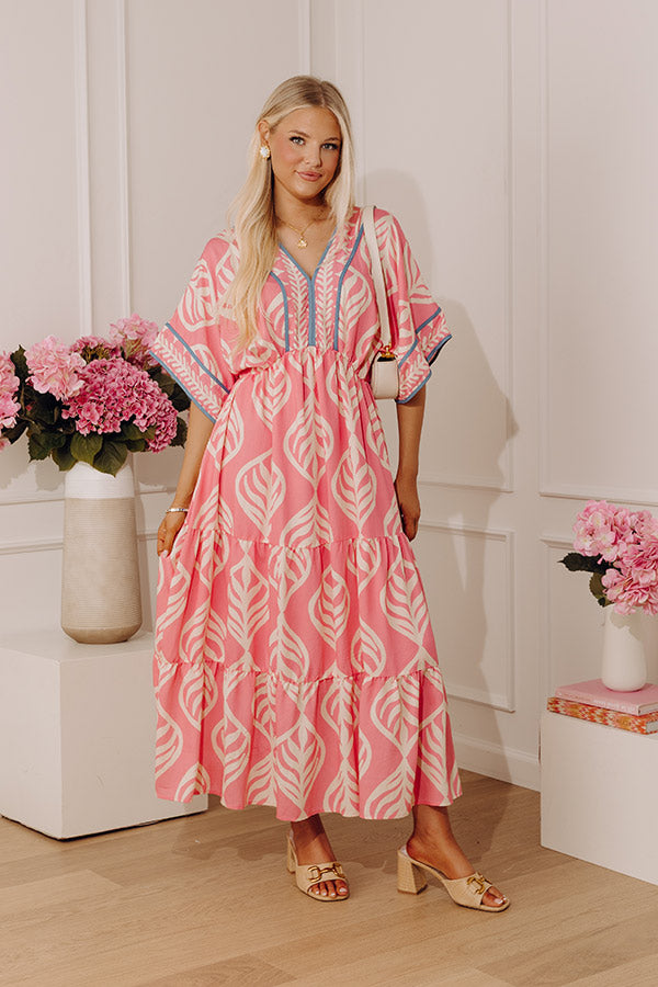 Resort Blooms Floral Kimono Midi Dress M / pink Resort Blooms Floral Kimono Midi Dress M / pink
