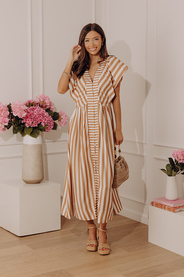 Coastal Luxe Stripe Midi Dress in Camel S / Camel Coastal Luxe Stripe Midi Dress in Camel S / Camel