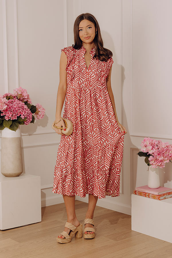 tiered midi dresses Brunch Date Mixed Media Floral Tiered Midi Dress - Pink Multi