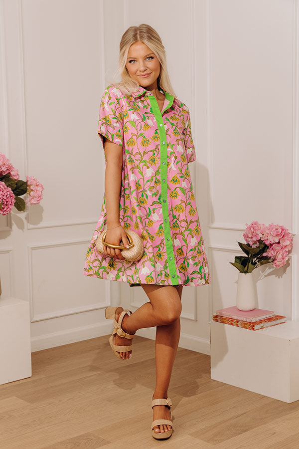 Chic At Brunch Floral Button Up Mini Dress M / bubblegum Chic At Brunch Floral Button Up Mini Dress M / bubblegum