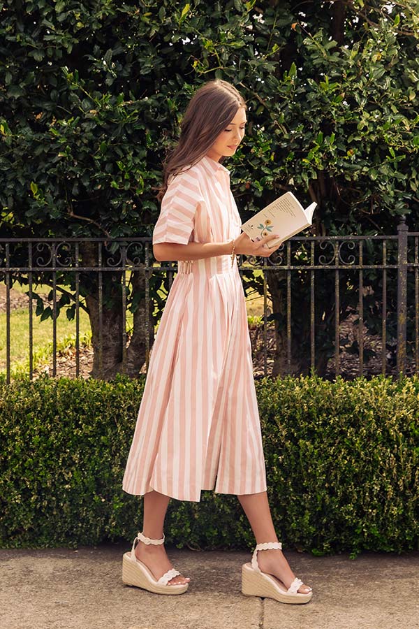 Stripes And Smile Button Down Midi Dress M / pink Stripes And Smile Button Down Midi Dress M / pink
