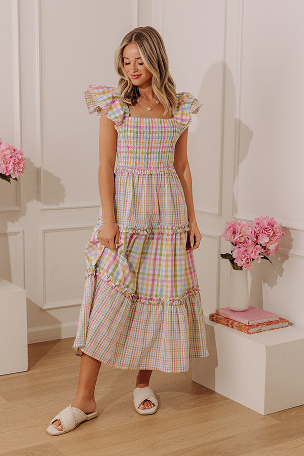 Darling Day Tiered Gingham Midi Dress L / pink Darling Day Tiered Gingham Midi Dress L / pink
