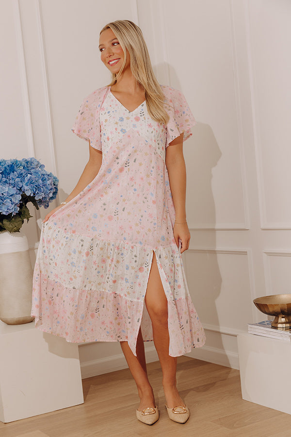 Garden Muse Floral Color Block Midi Dress S / pink Garden Muse Floral Color Block Midi Dress S / pink