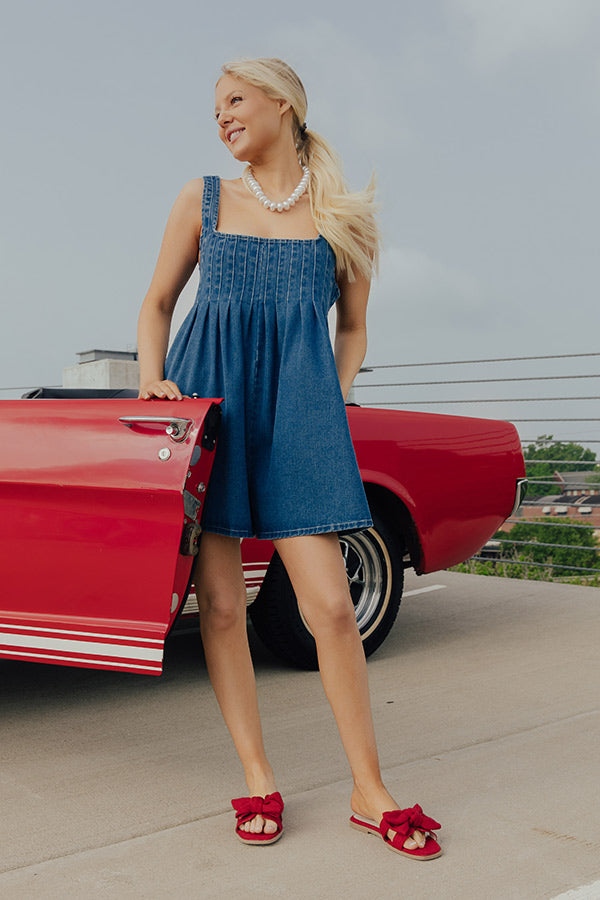 Darling Days Denim Pleated Romper M / Denim medium wash Darling Days Denim Pleated Romper M / Denim medium wash