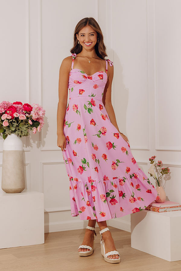 ros all day floral midi dress Floral Chiffon Midi Dress, 3/4 Sleeve