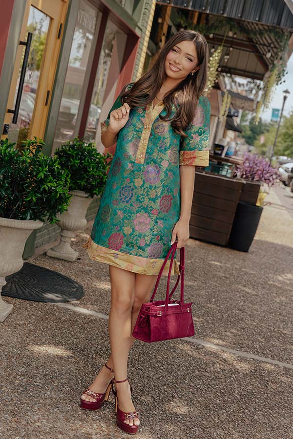 Venetian Romance Floral Jacquard Mini Dress L / hunter-green