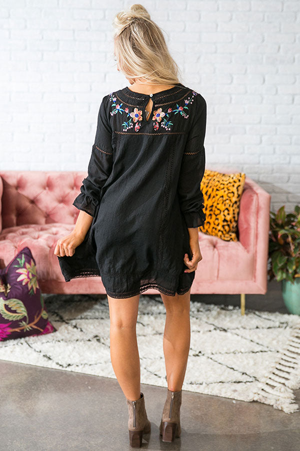 Meet Me In Paradise Long Sleeve Shift Dress in Black Meet Me In Paradise Long Sleeve Shift Dress in Black