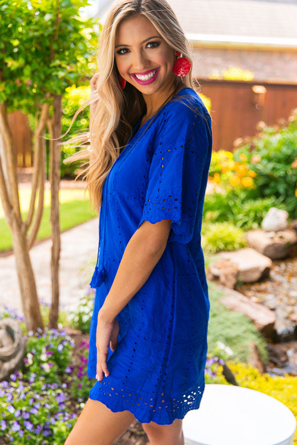 Ellis Island Eyelet Shift Dress in Royal Blue Ellis Island Eyelet Shift Dress in Royal Blue