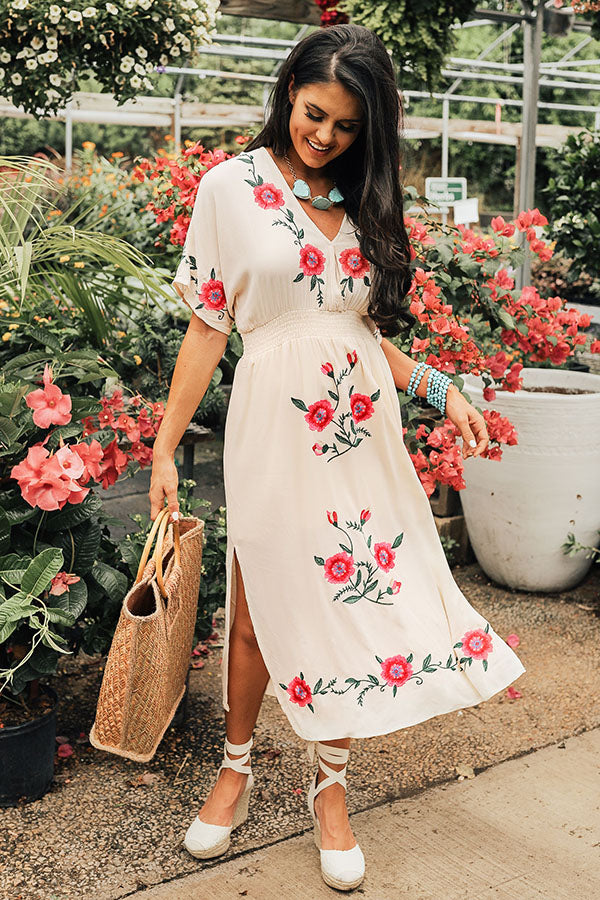 Barefoot On The Beach Embroidered Midi in Cream Barefoot On The Beach Embroidered Midi in Cream