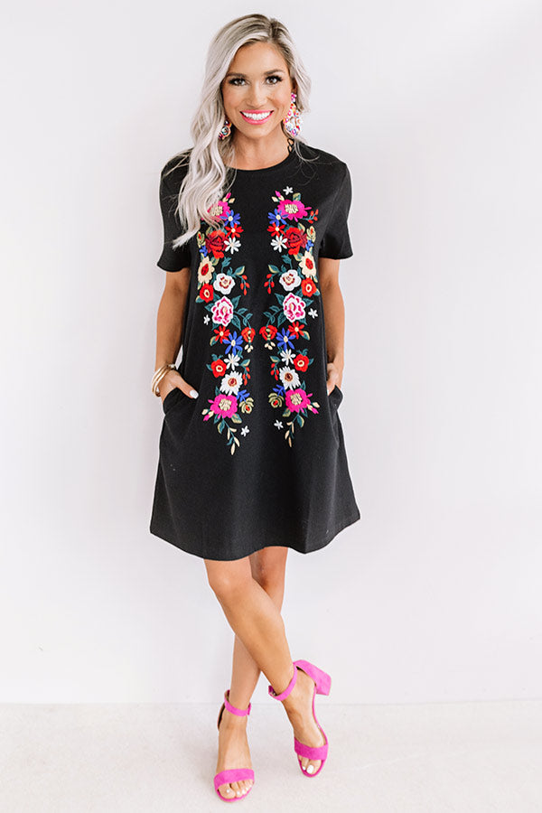 Cabo Chic Embroidered T-shirt Dress in Black Cabo Chic Embroidered T-shirt Dress in Black