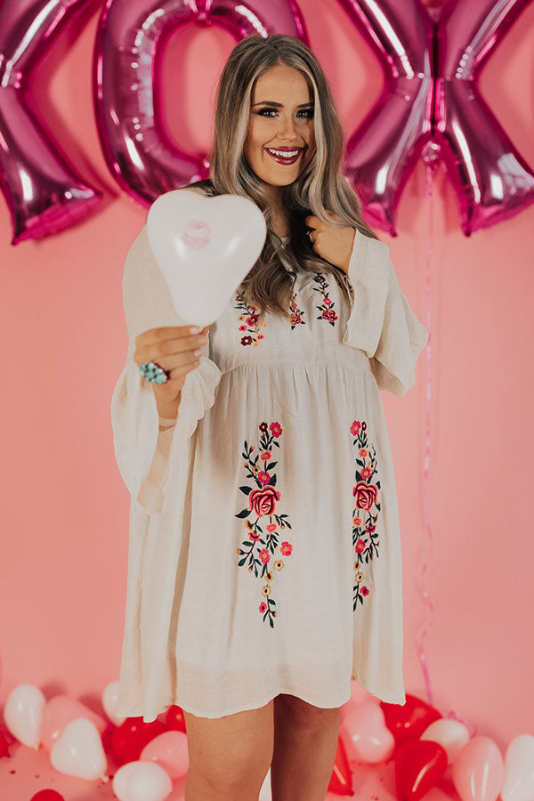 Stealing Your Heart Embroidered Shift Dress In Cream Curves Stealing Your Heart Embroidered Shift Dress In Cream Curves