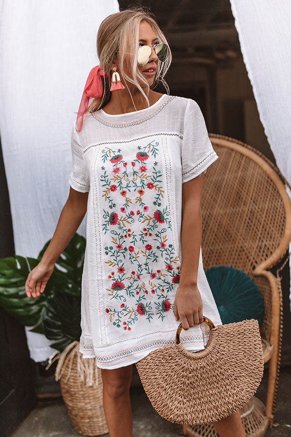 Dreaming Of Summer Embroidered Dress In White Dreaming Of Summer Embroidered Dress In White