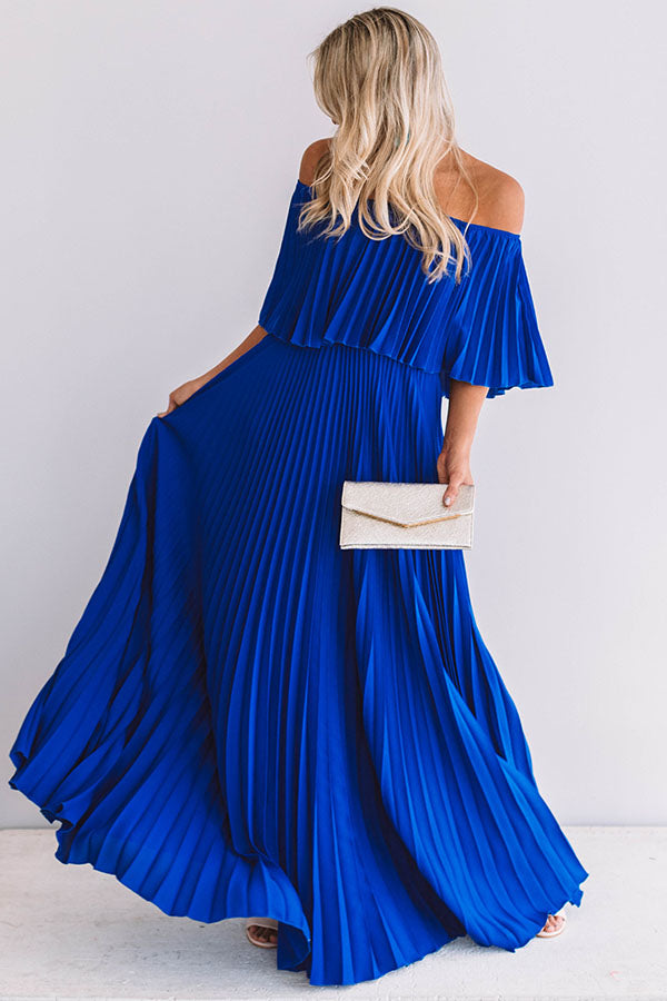 royal blue pleated maxi dress Straps Royal Blue Pleated Long Formal Dress with Bow Back Dressesforparty