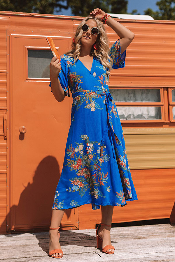 Palm Tree Party Wrap Midi In Royal Blue Impressions Online Boutique Palm Tree Party Wrap Midi In Royal Blue Impressions Online Boutique