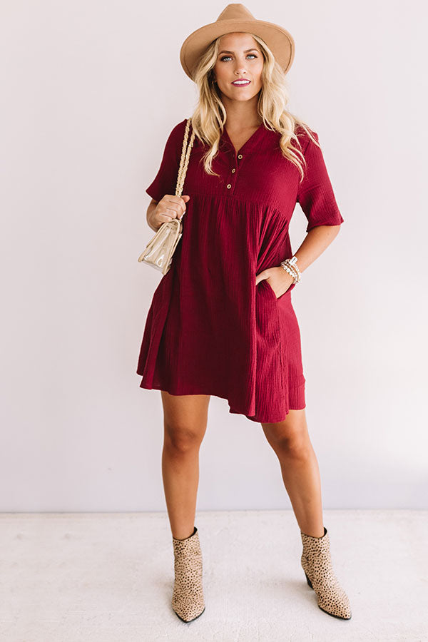 burgundy babydoll dress Long Sleeve Smocked Babydoll Dress
