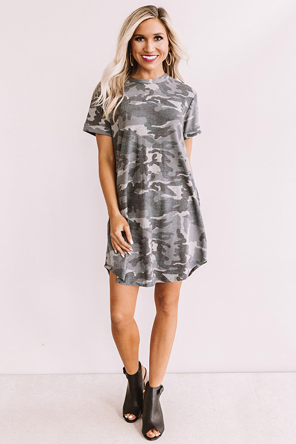 Well Traveled Camo T-shirt Dress In Grey Well Traveled Camo T-shirt Dress In Grey