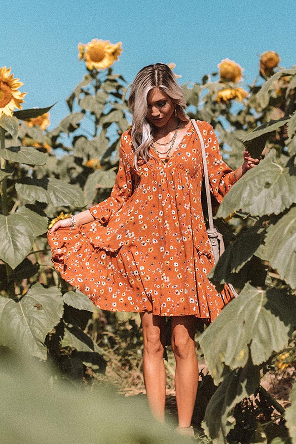 Autumn And Apple Cider Floral Shift Dress In Rust Autumn And Apple Cider Floral Shift Dress In Rust