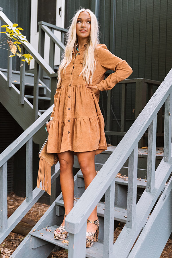 Fall Adventure Babydoll Corduroy Dress In Camel Fall Adventure Babydoll Corduroy Dress In Camel